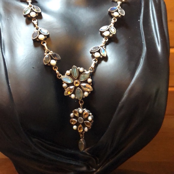 Lavaliere Sterling Labradorite, Citrine, Pearls Necklace - Picture 6 of 14